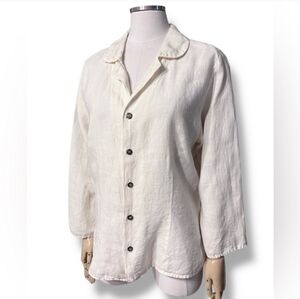 CP SHADES Ivory Linen Button Front Shirt VINTAGE